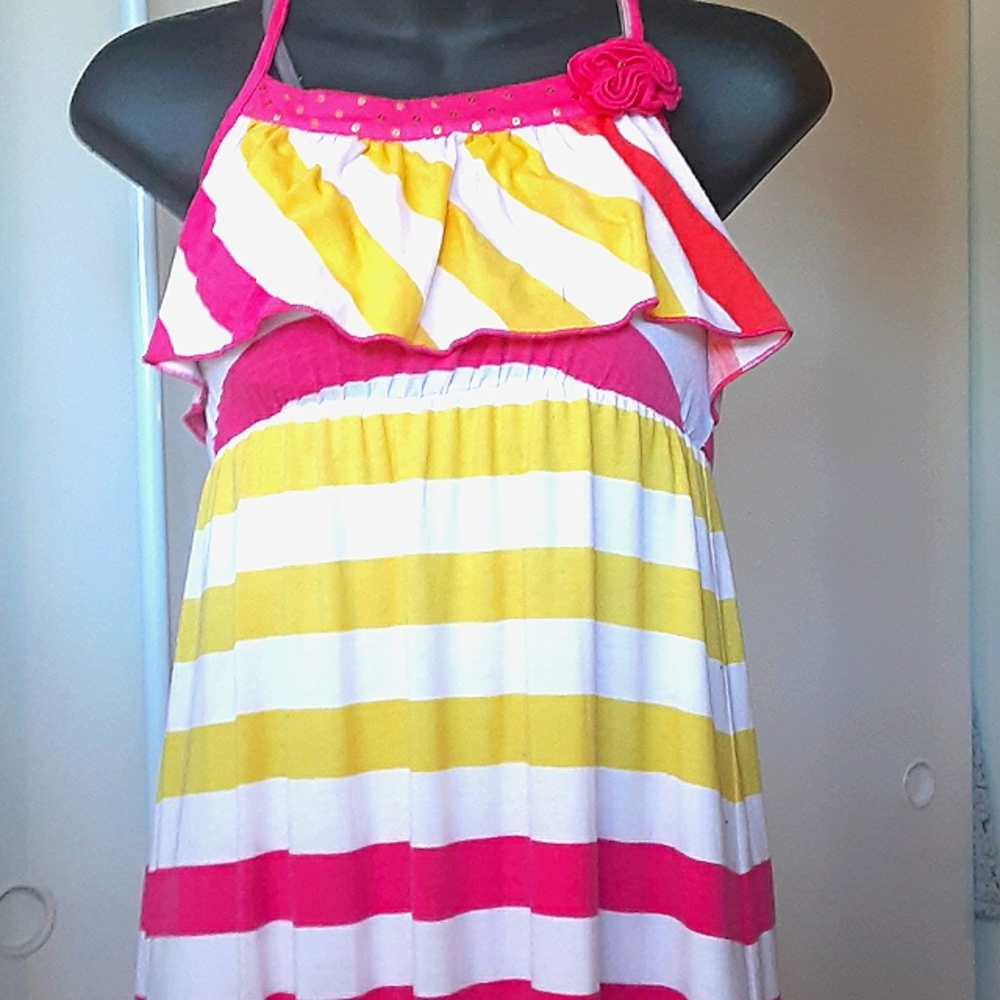 Colorful striped dress with tied straps